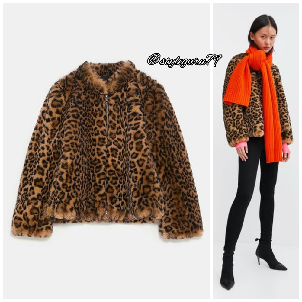 NWT, ZARA, Faux Animal Print Fur Jacket